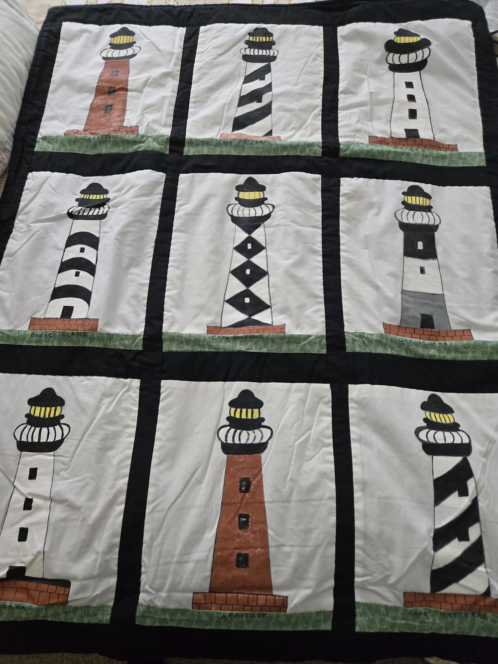 Nautical Lighthouse Patchwork Quilt - White, Black & Brown